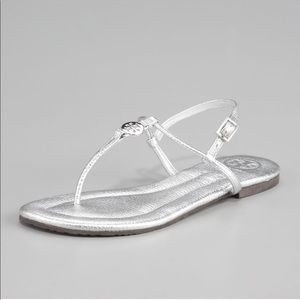 TORY BURCH Snakeskin Silver T-Strap Emmy Sandal